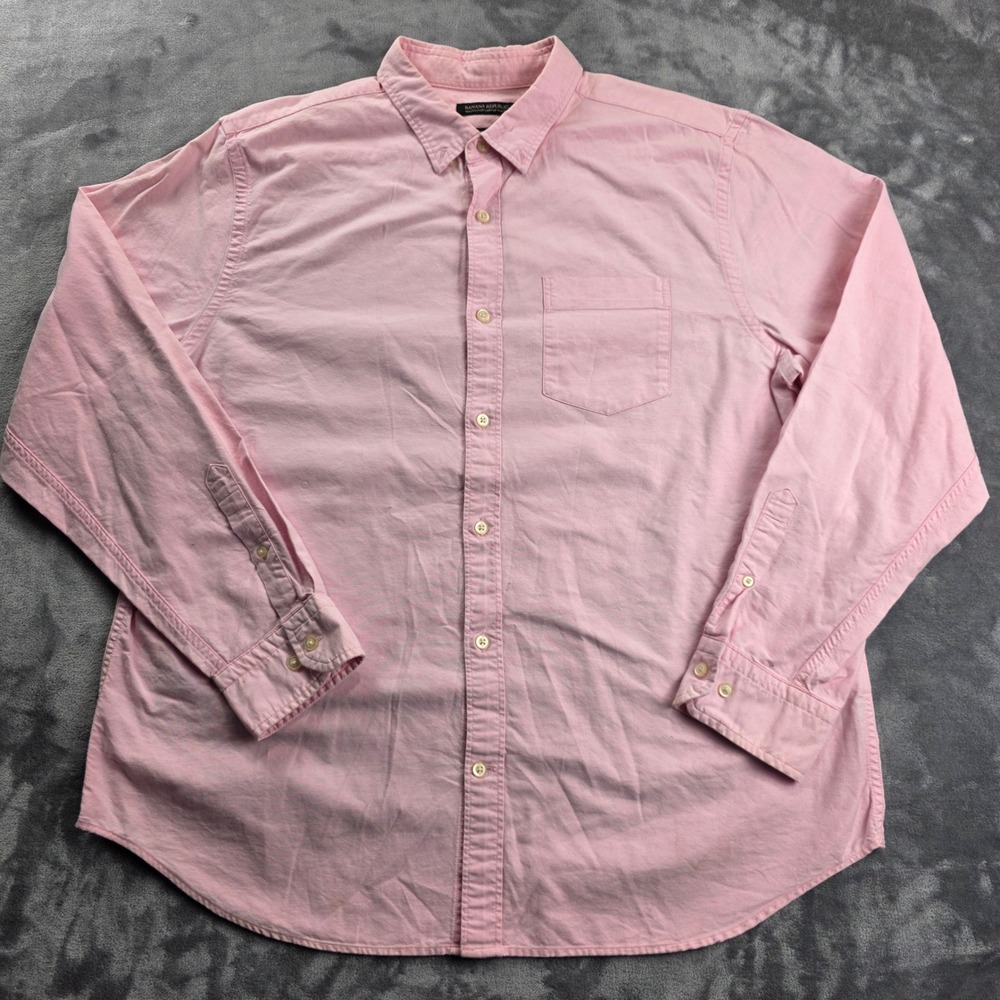 Banana Republic Button Down Shirt Mens XL Pink Camden Fit Stretch Cotton Oxford